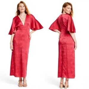 Fe Noel X Target Palm Leaf Contrast
Print Flutter Sleeve Maxi Dress